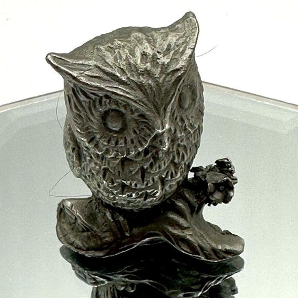 Vintage 1982 Rawcliffe Pewter Owl Perched On Branch Figurine Collectible 1.5” - Picture 1 of 5